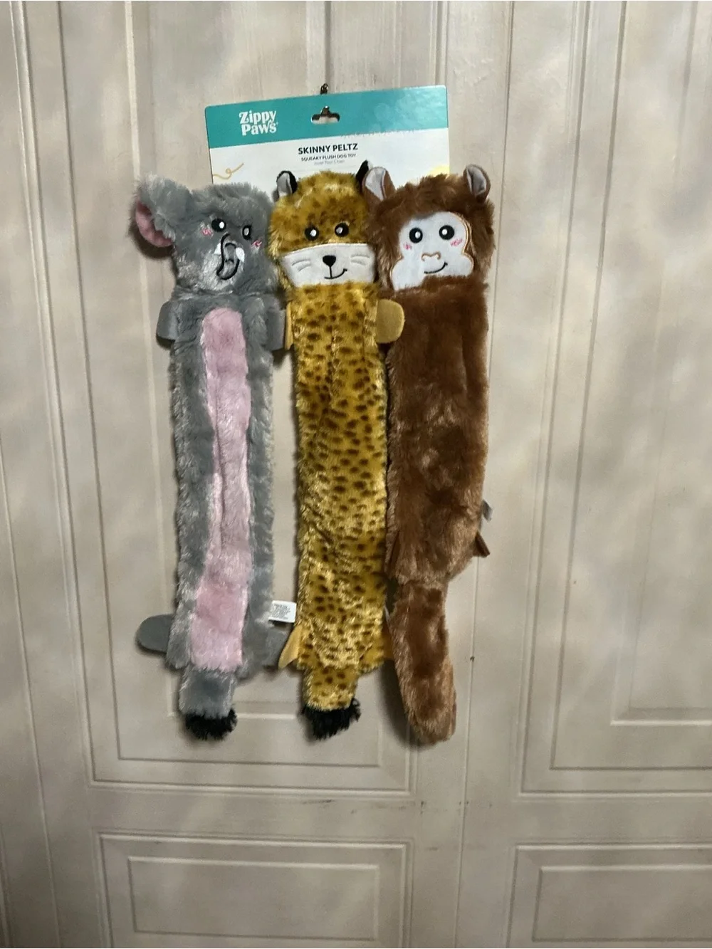 Zippy Paws Skinny Peltz Dog Toy Fox Elephant Monkey , 1 Each/LG, 3 Pack 18” Long